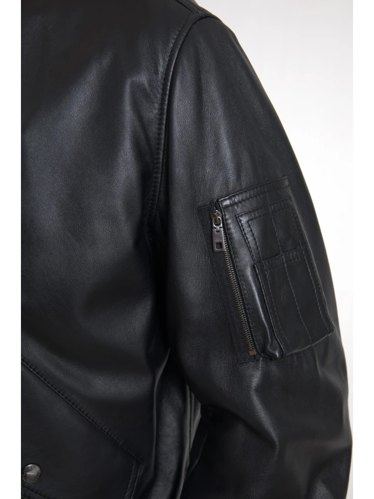 Black Leather Blouson Full Zip Bomber Jacket alternative