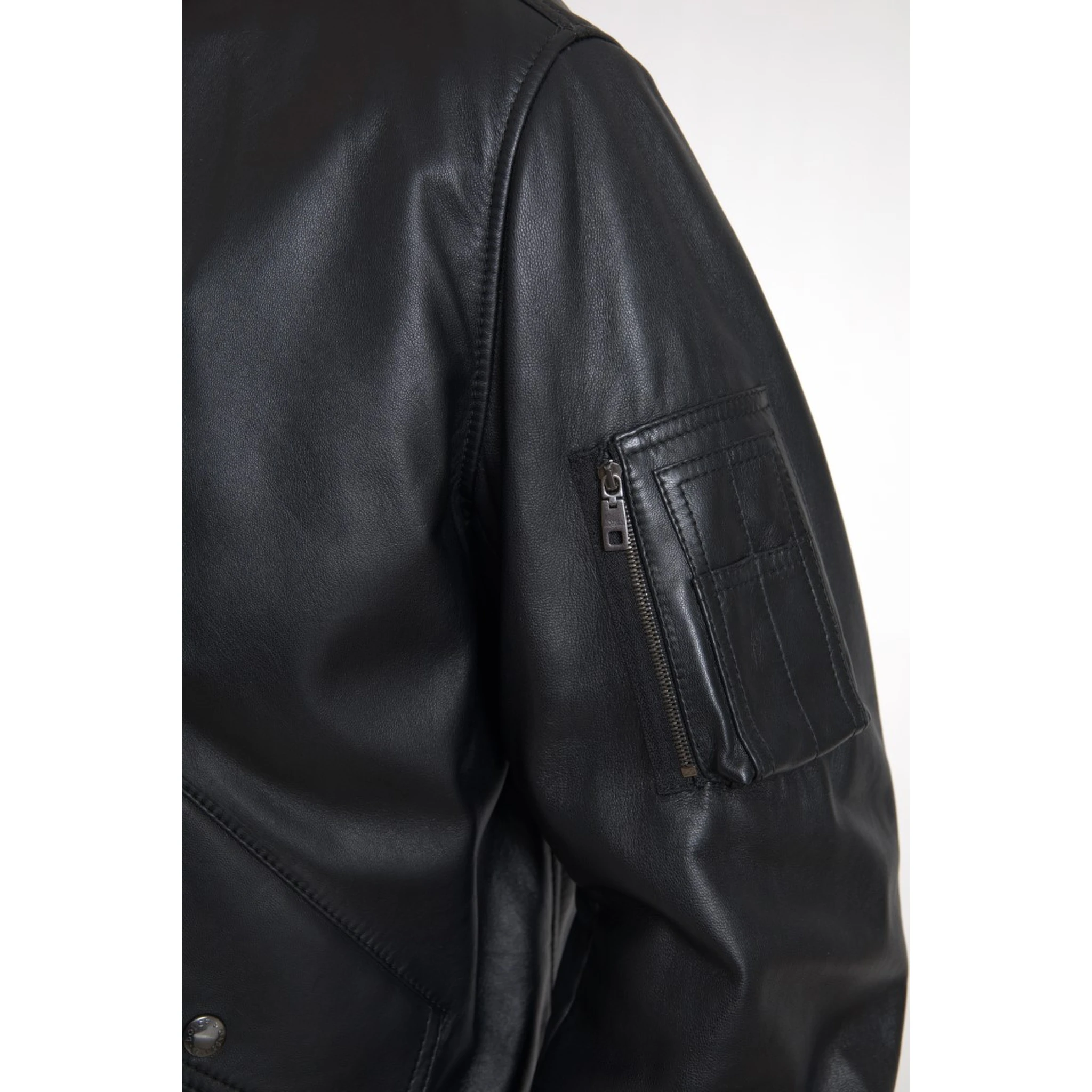 Black Leather Blouson Full Zip Bomber Jacket