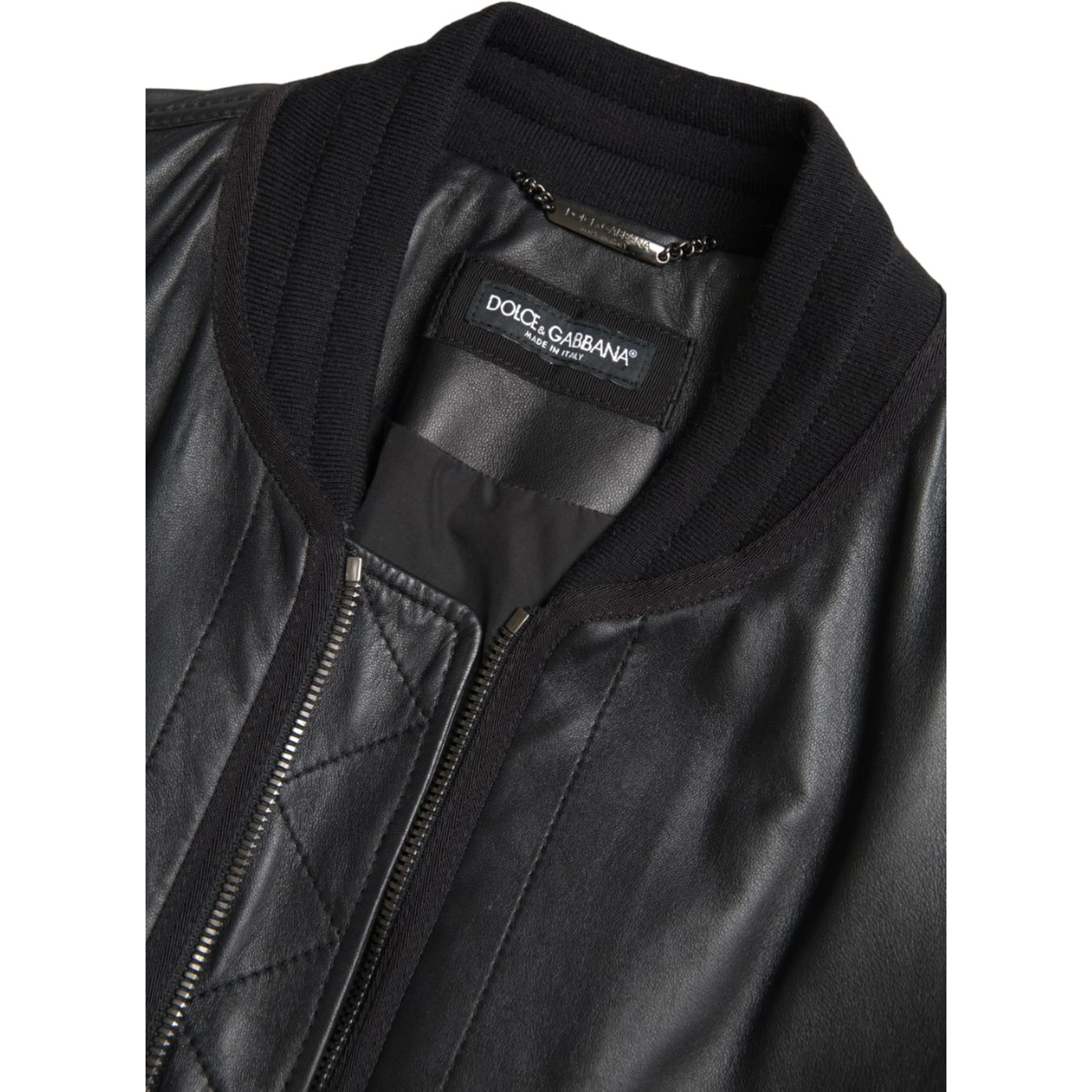 Black Leather Blouson Full Zip Bomber Jacket