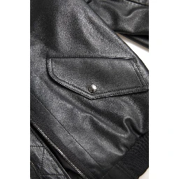 Black Leather Blouson Full Zip Bomber Jacket