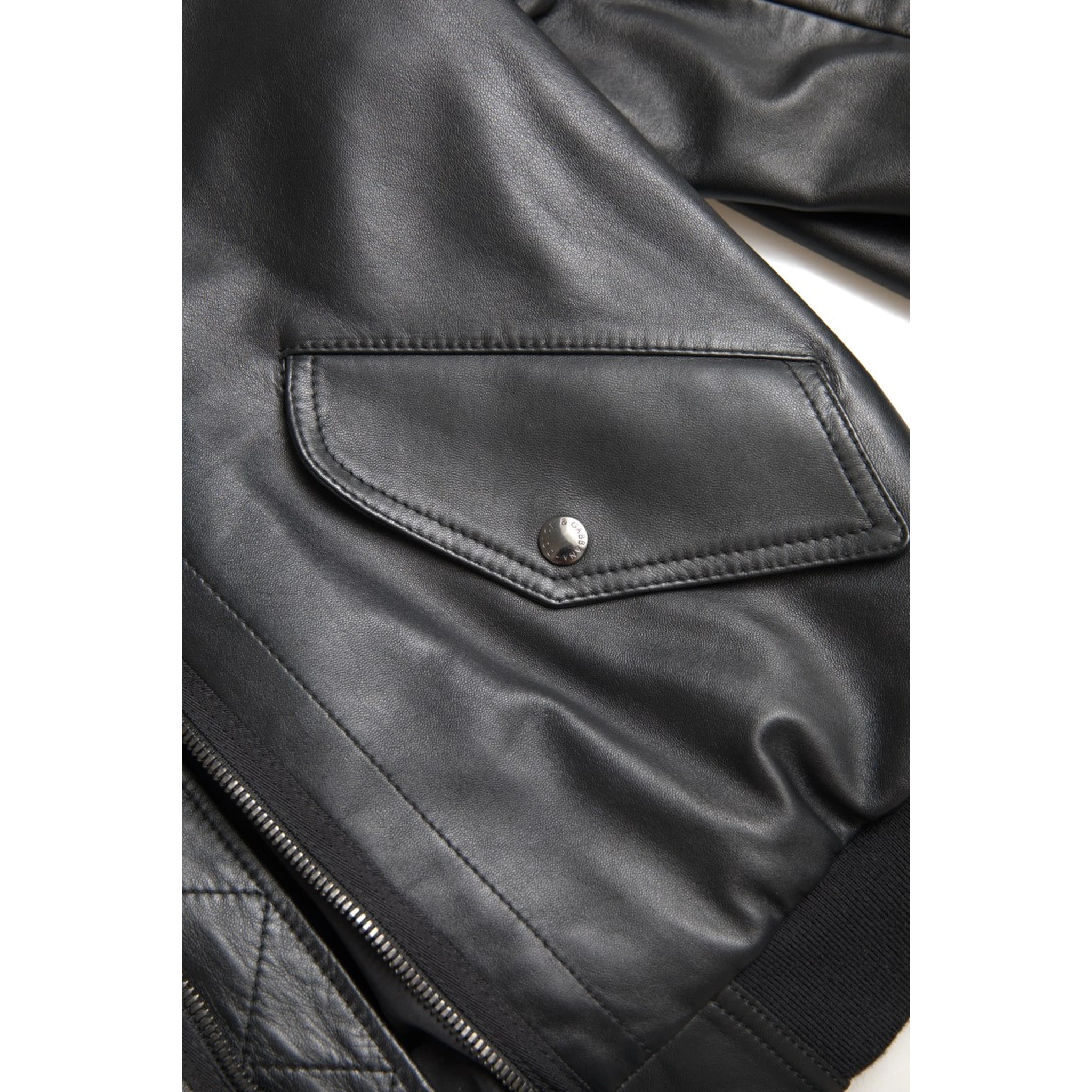 Black Leather Blouson Full Zip Bomber Jacket