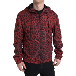 Red Leopard Hooded Bomber Full Zip Jacket
