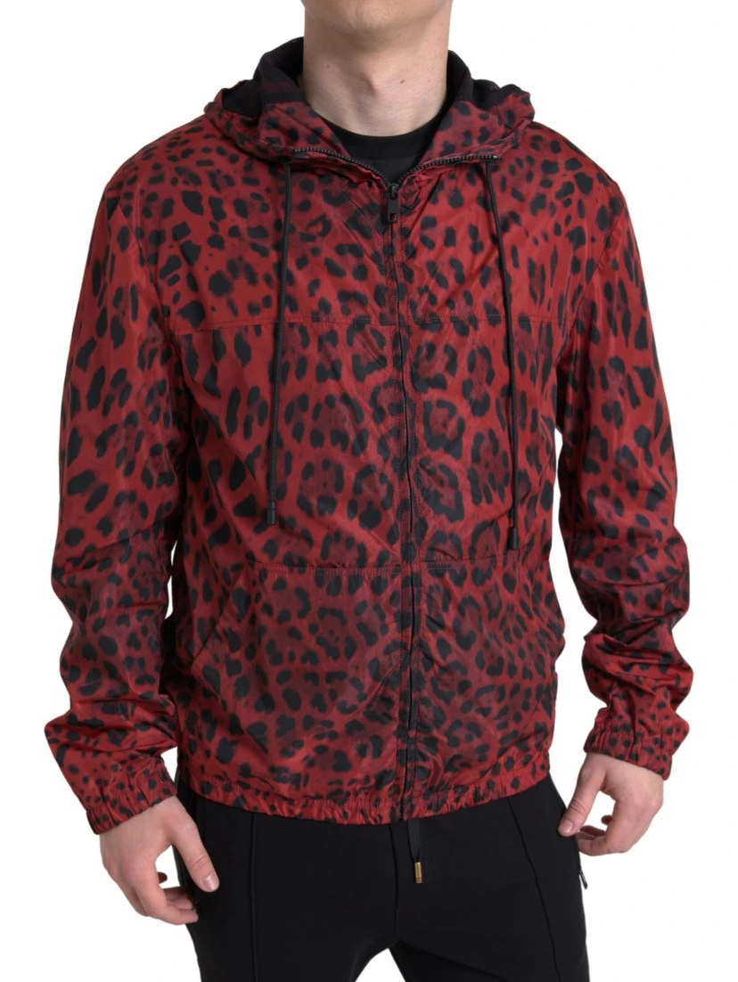 Red Leopard Hooded Bomber Full Zip Jacket