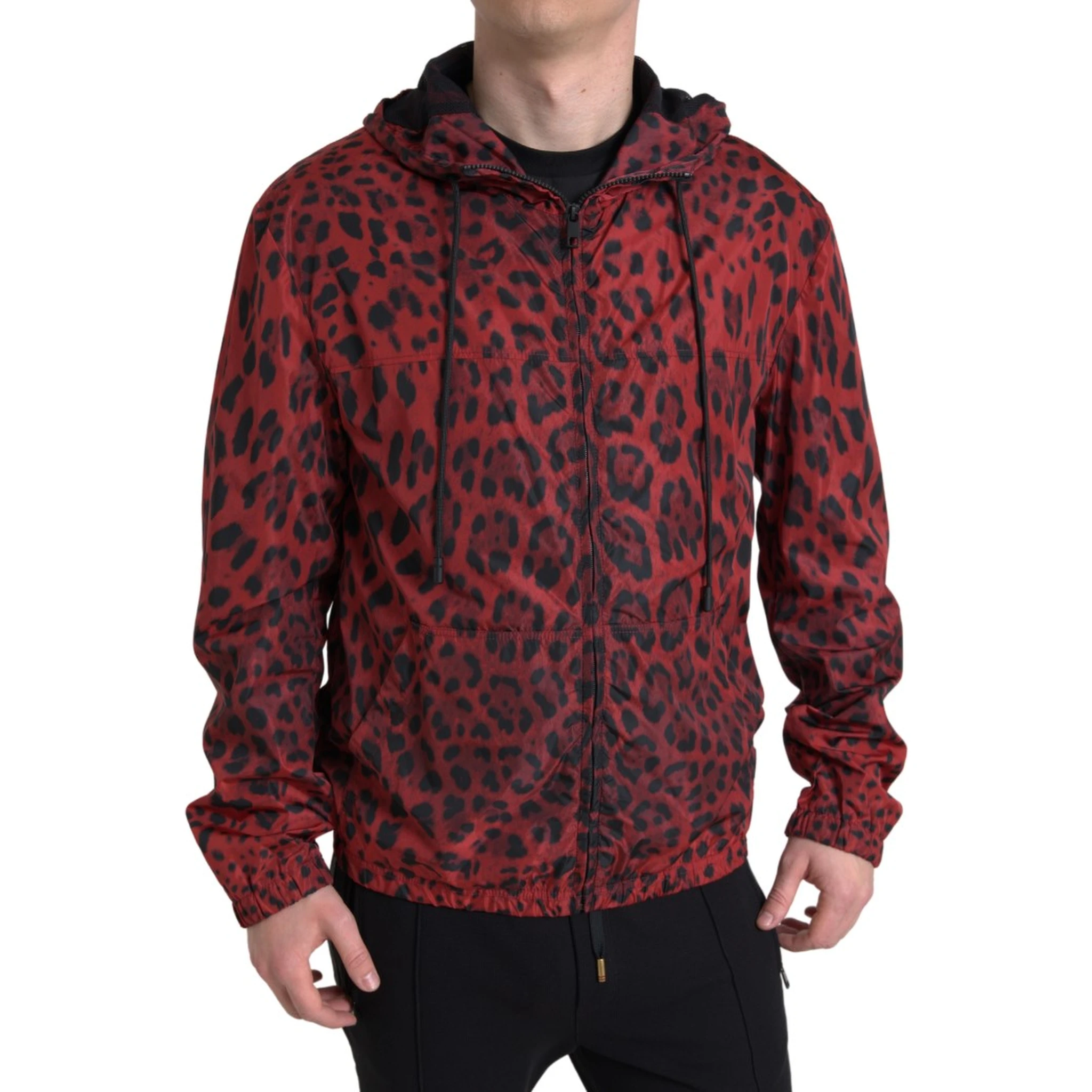 Red Leopard Hooded Bomber Full Zip Jacket