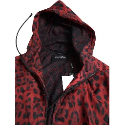 Red Leopard Hooded Bomber Full Zip Jacket