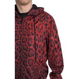 Red Leopard Hooded Bomber Full Zip Jacket