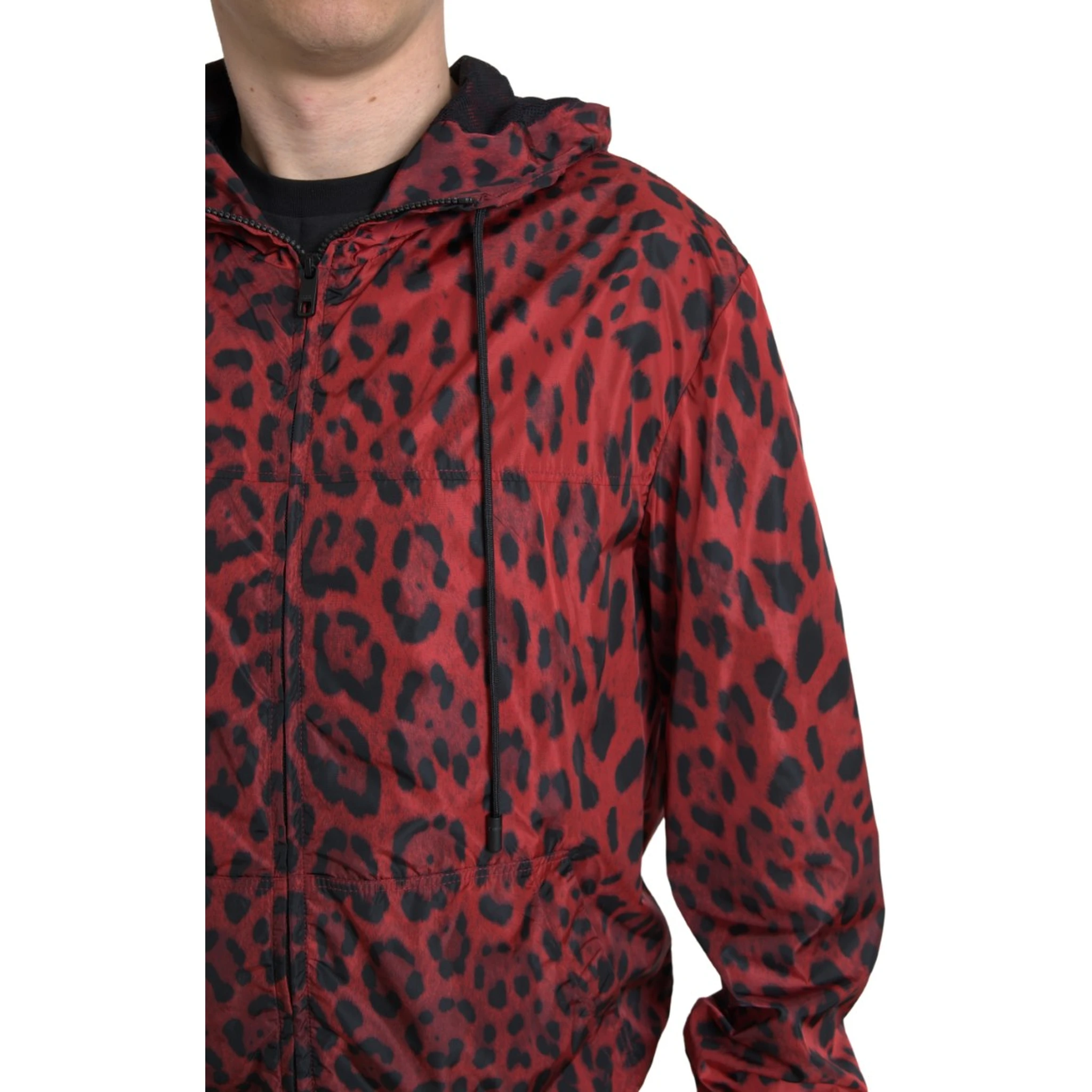 Red Leopard Hooded Bomber Full Zip Jacket