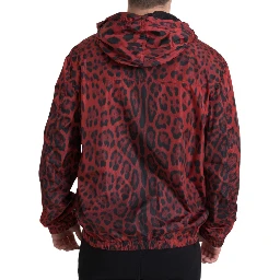 Red Leopard Hooded Bomber Full Zip Jacket