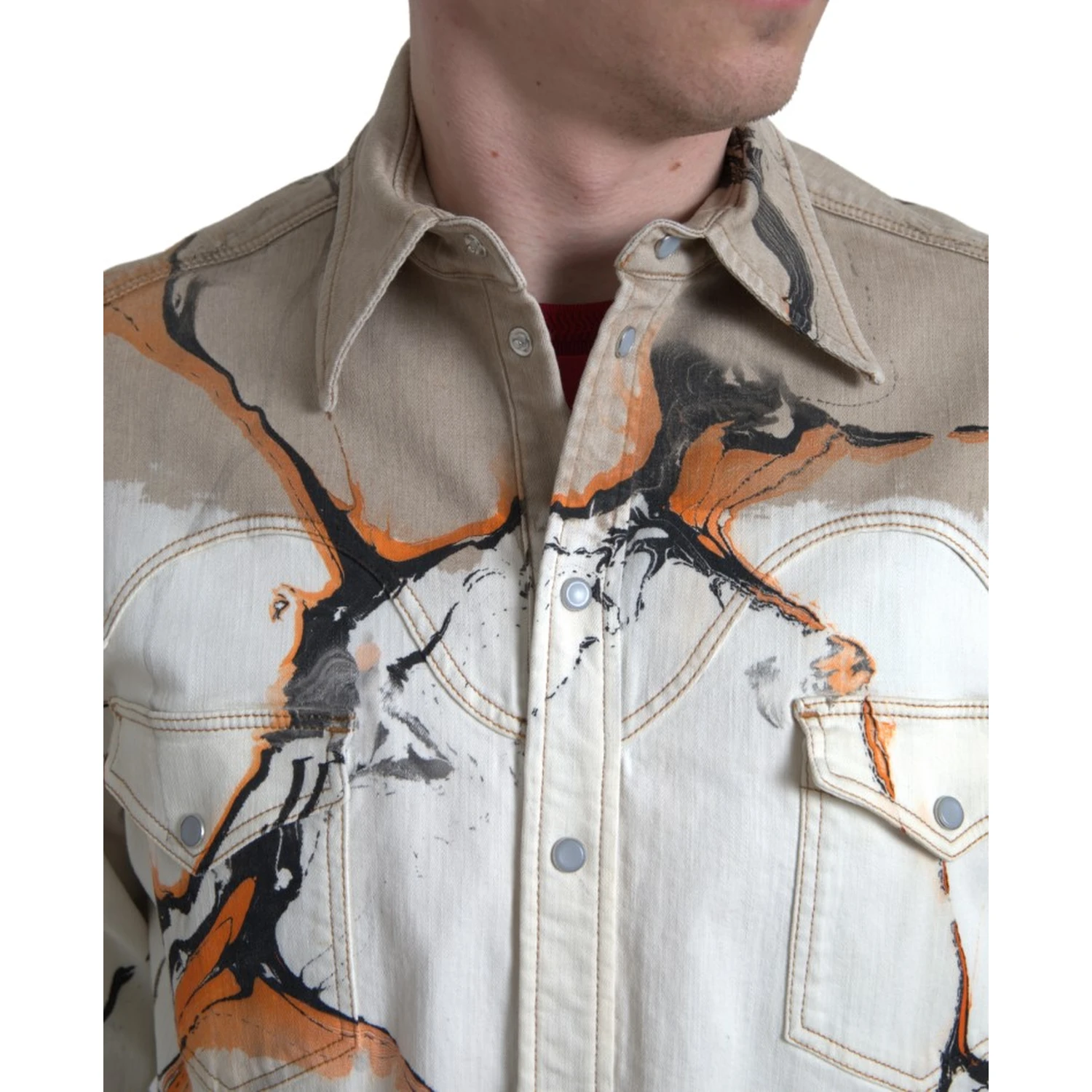 Multicolor Cotton Collared Denim Shirt