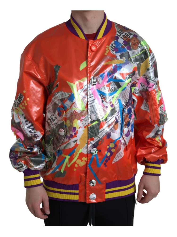 Orange Polyester Button Blouson Jacket