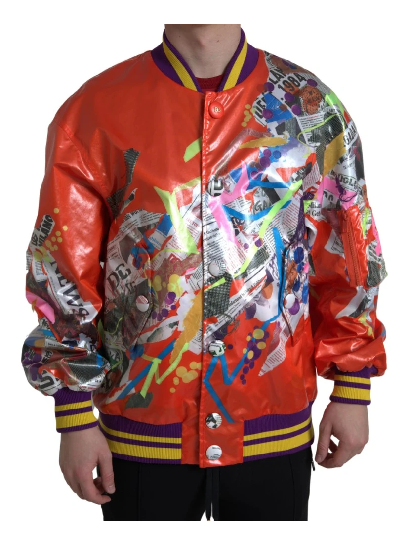 Orange Polyester Button Blouson Jacket