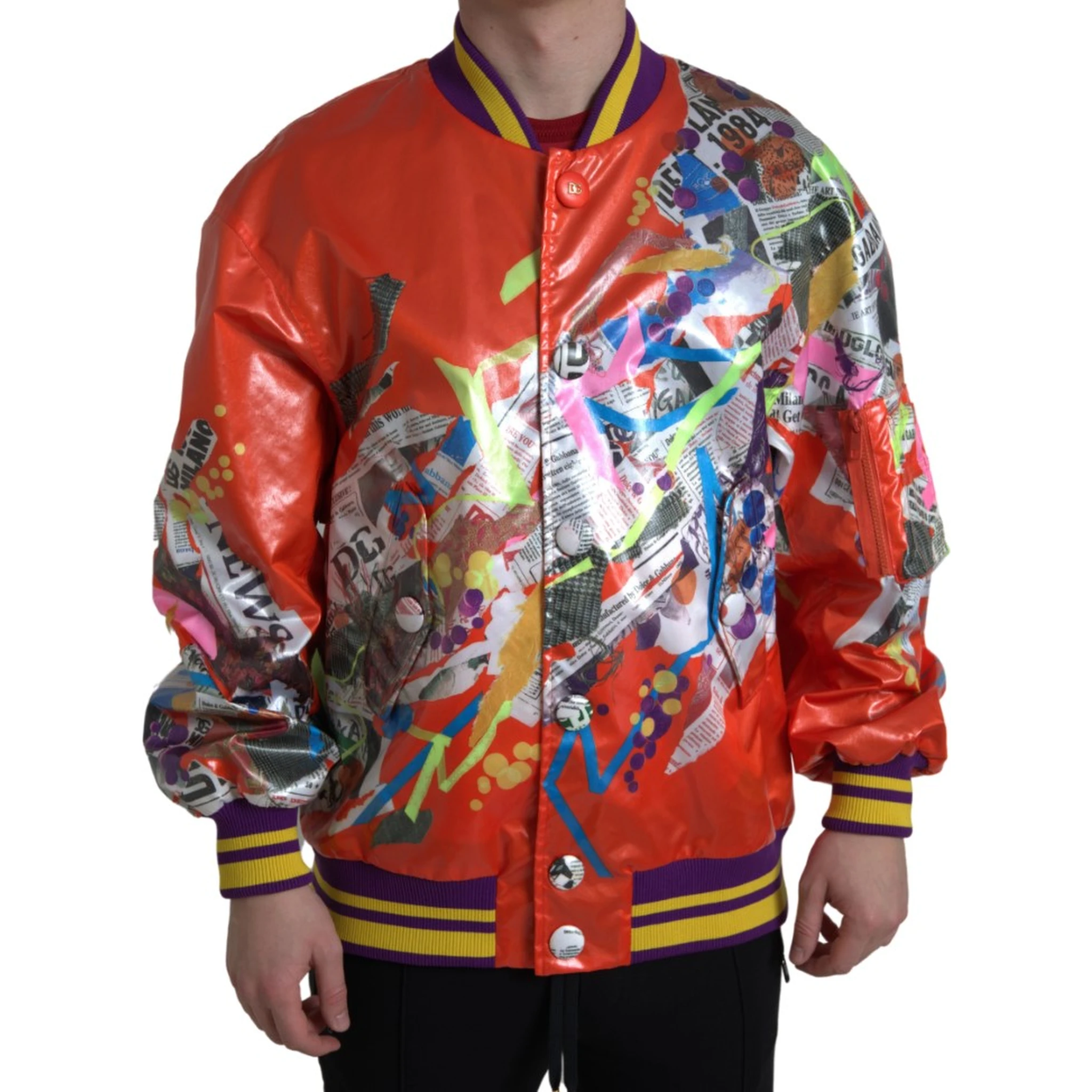 Orange Polyester Button Blouson Jacket