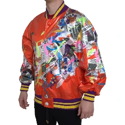 Orange Polyester Button Blouson Jacket