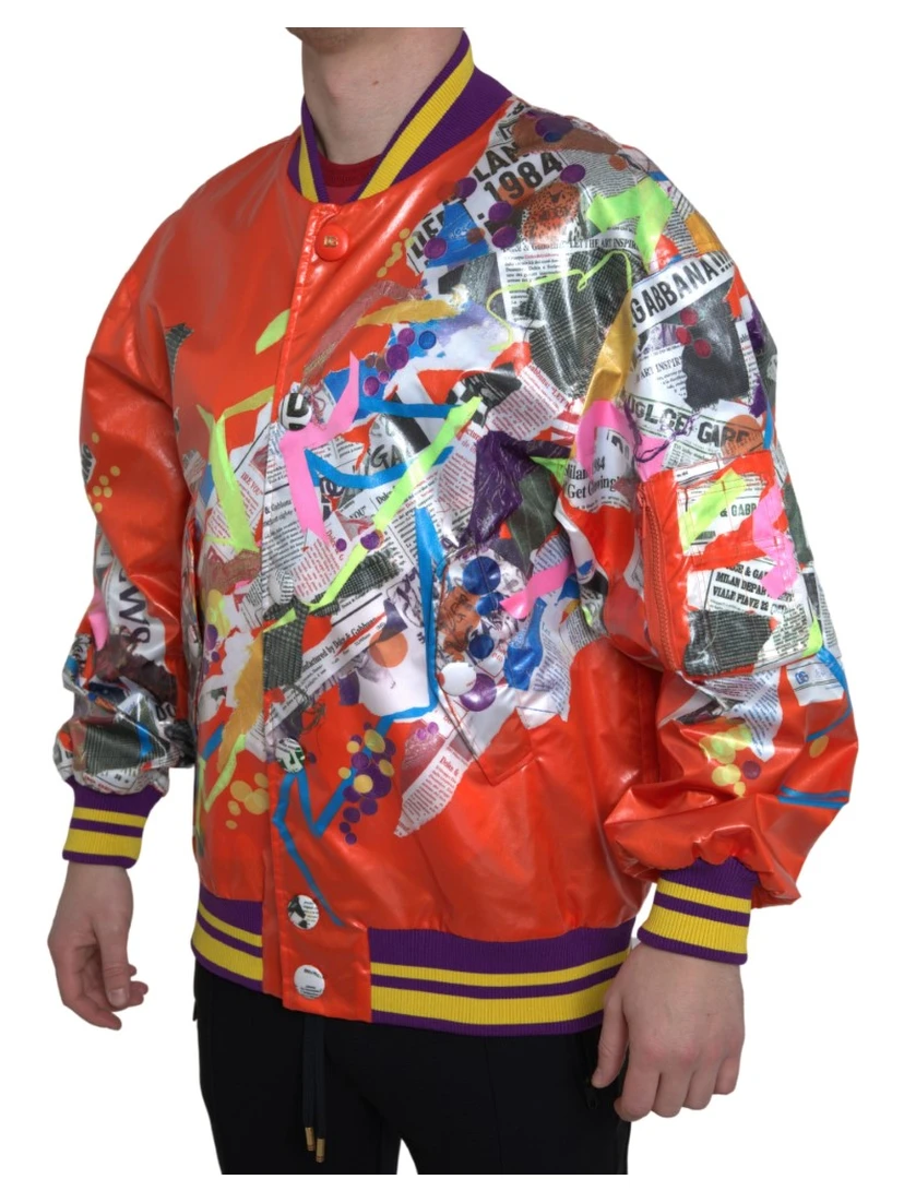 Orange Polyester Button Blouson Jacket