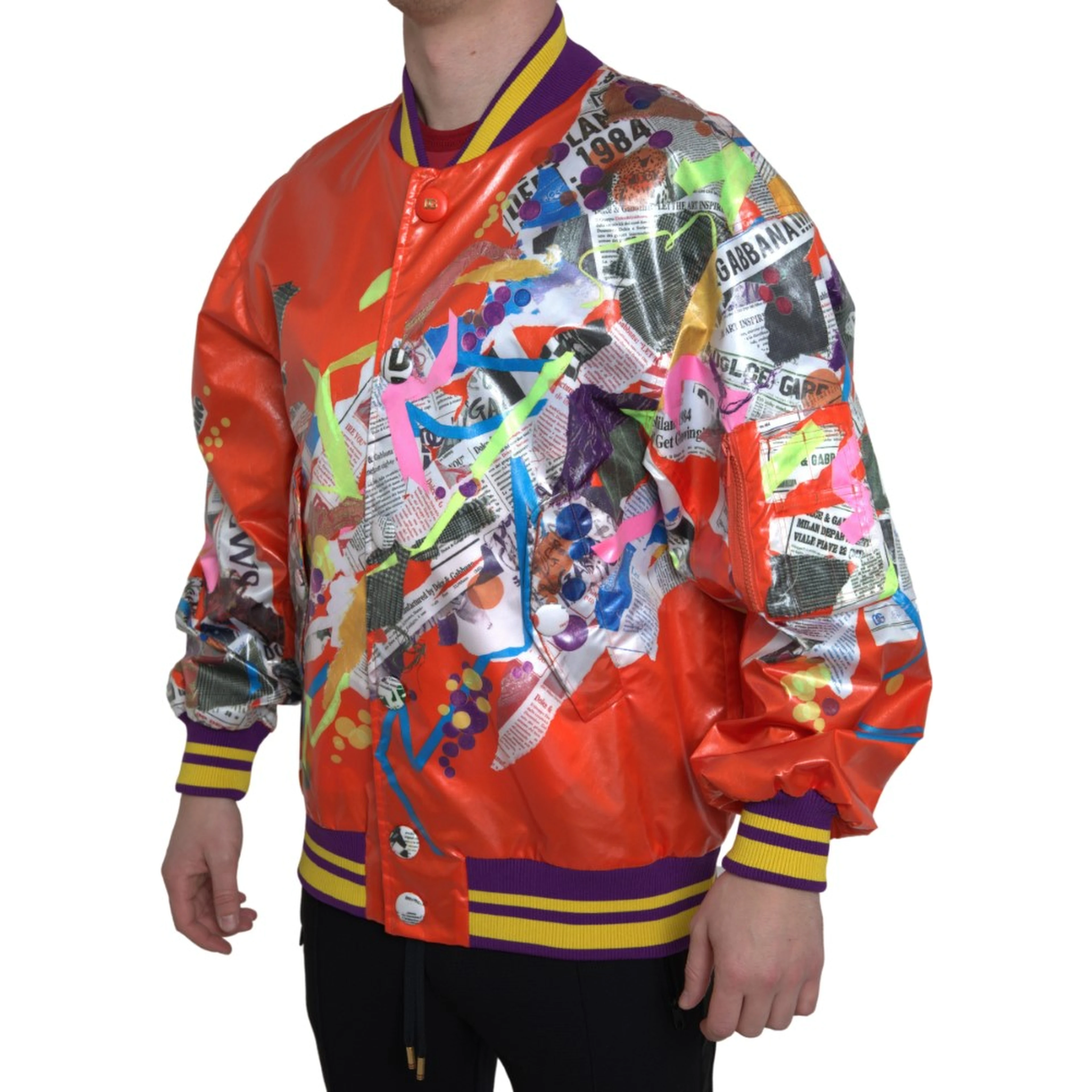 Orange Polyester Button Blouson Jacket