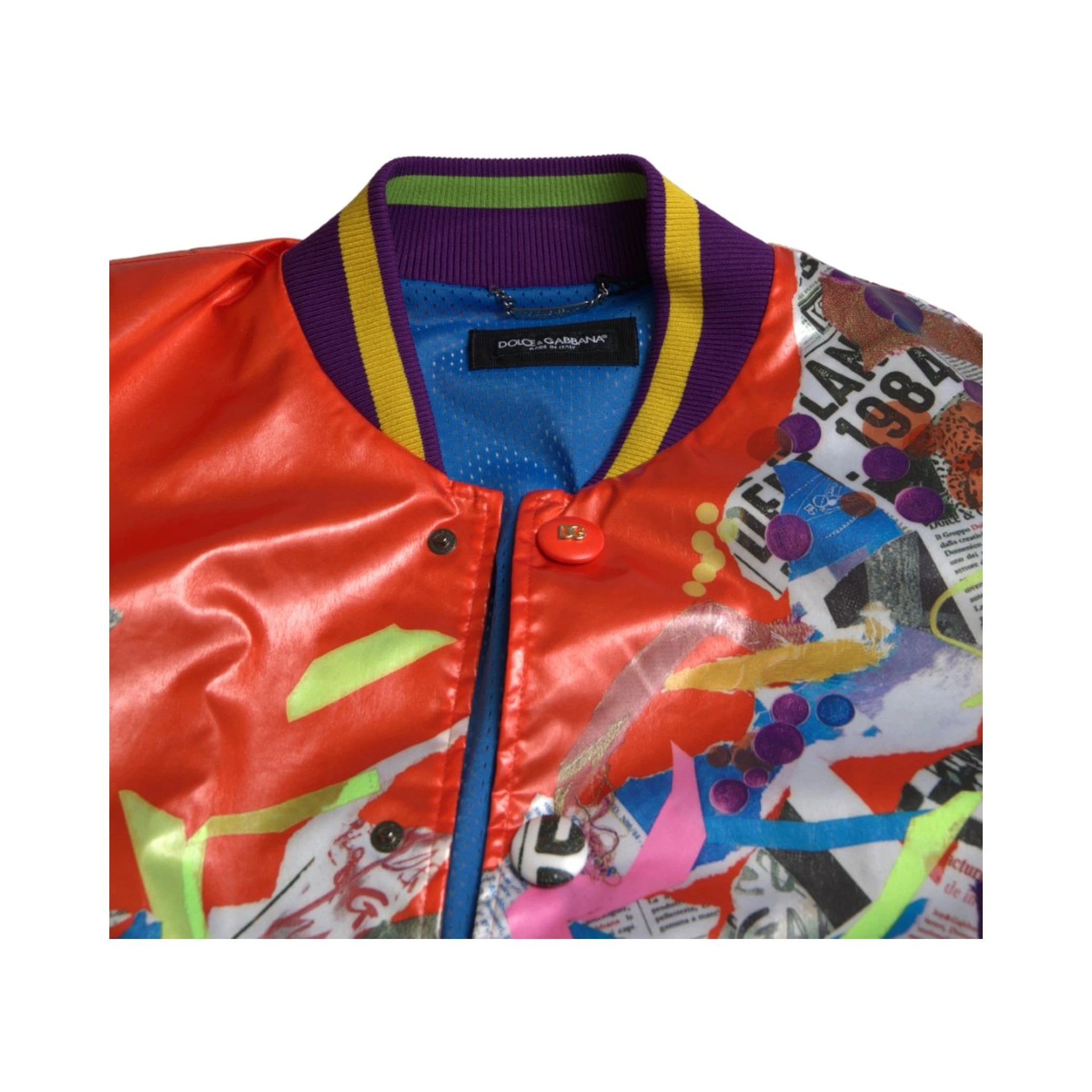 Orange Polyester Button Blouson Jacket