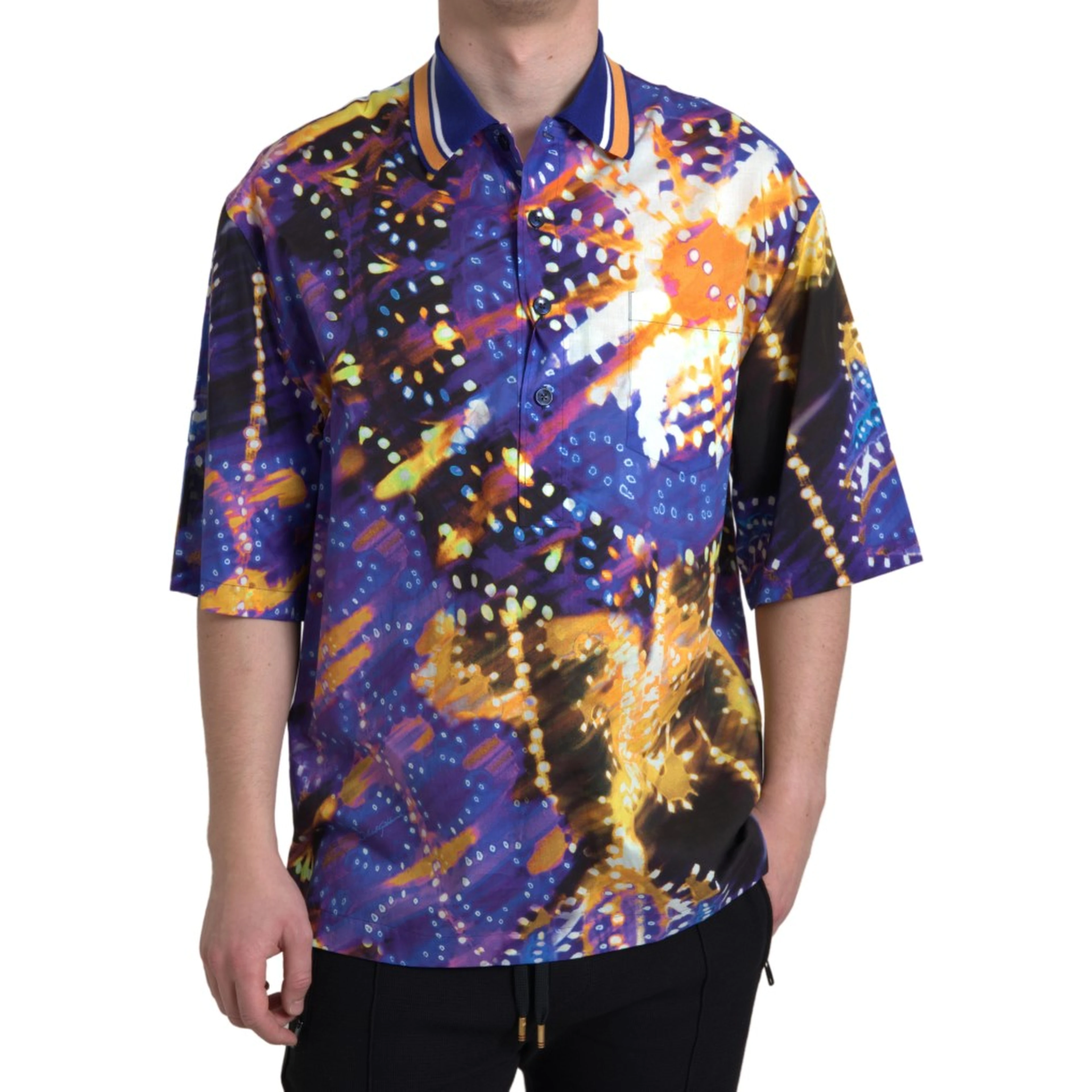 Luminaire Print Cotton Polo Top Men Shirt