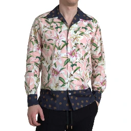 Cotton Polka Dot Lily Print Collared Shirt