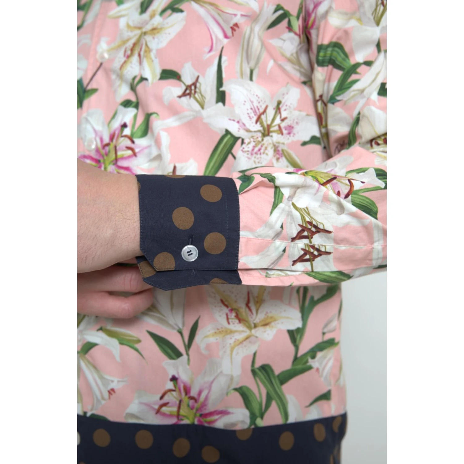 Cotton Polka Dot Lily Print Collared Shirt