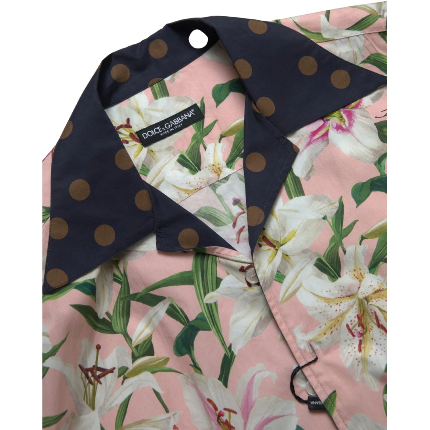 Cotton Polka Dot Lily Print Collared Shirt