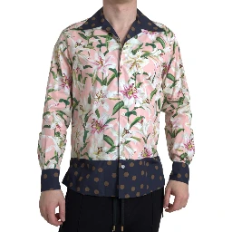Cotton Polka Dot Lily Print Collared Shirt
