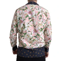 Cotton Polka Dot Lily Print Collared Shirt