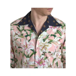 Cotton Polka Dot Lily Print Collared Shirt