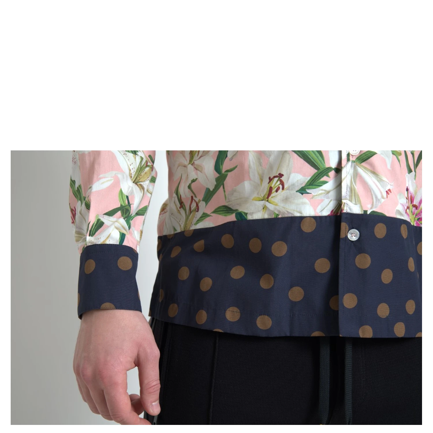 Cotton Polka Dot Lily Print Collared Shirt