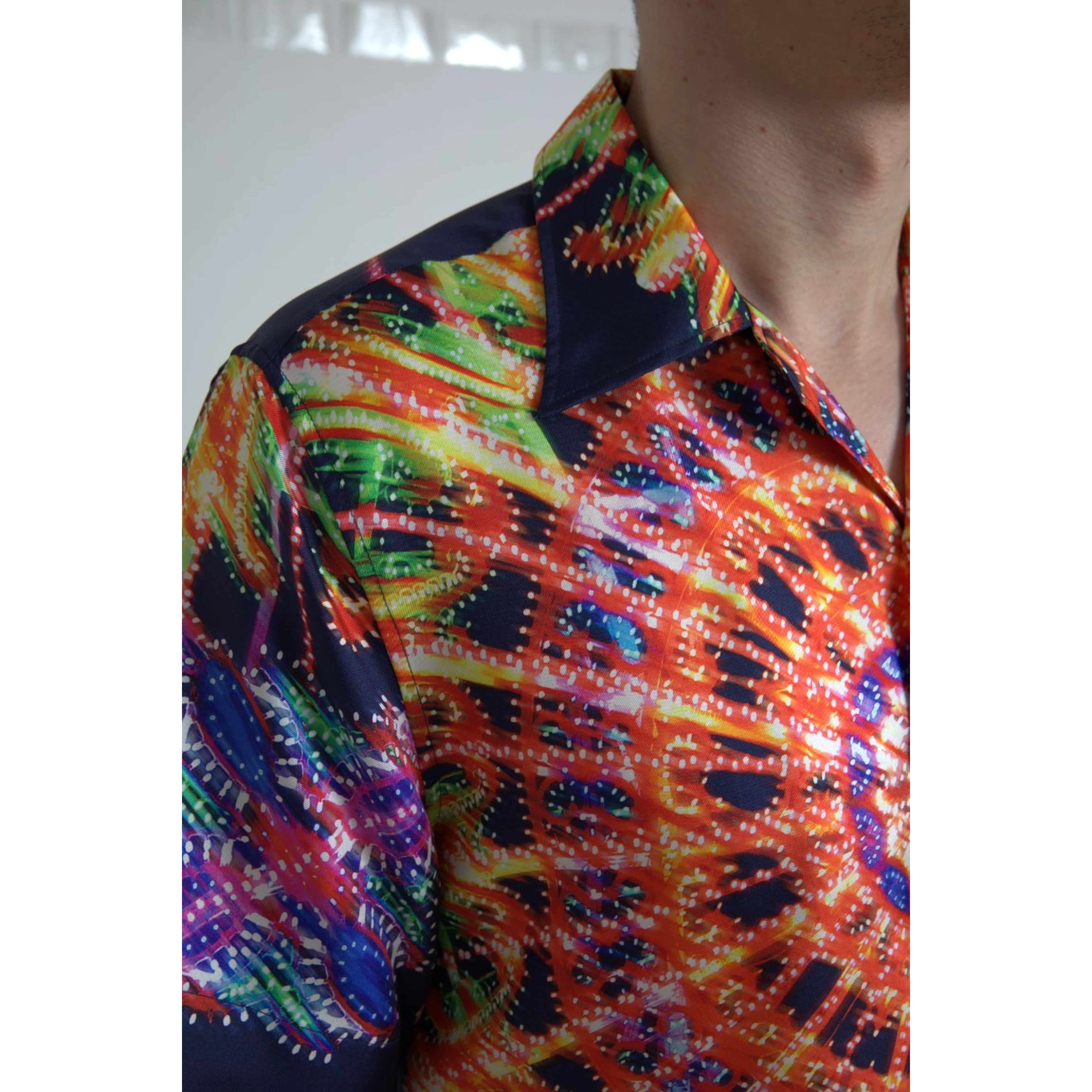 Multicolor Luminarie Print Men Shirt Silk
