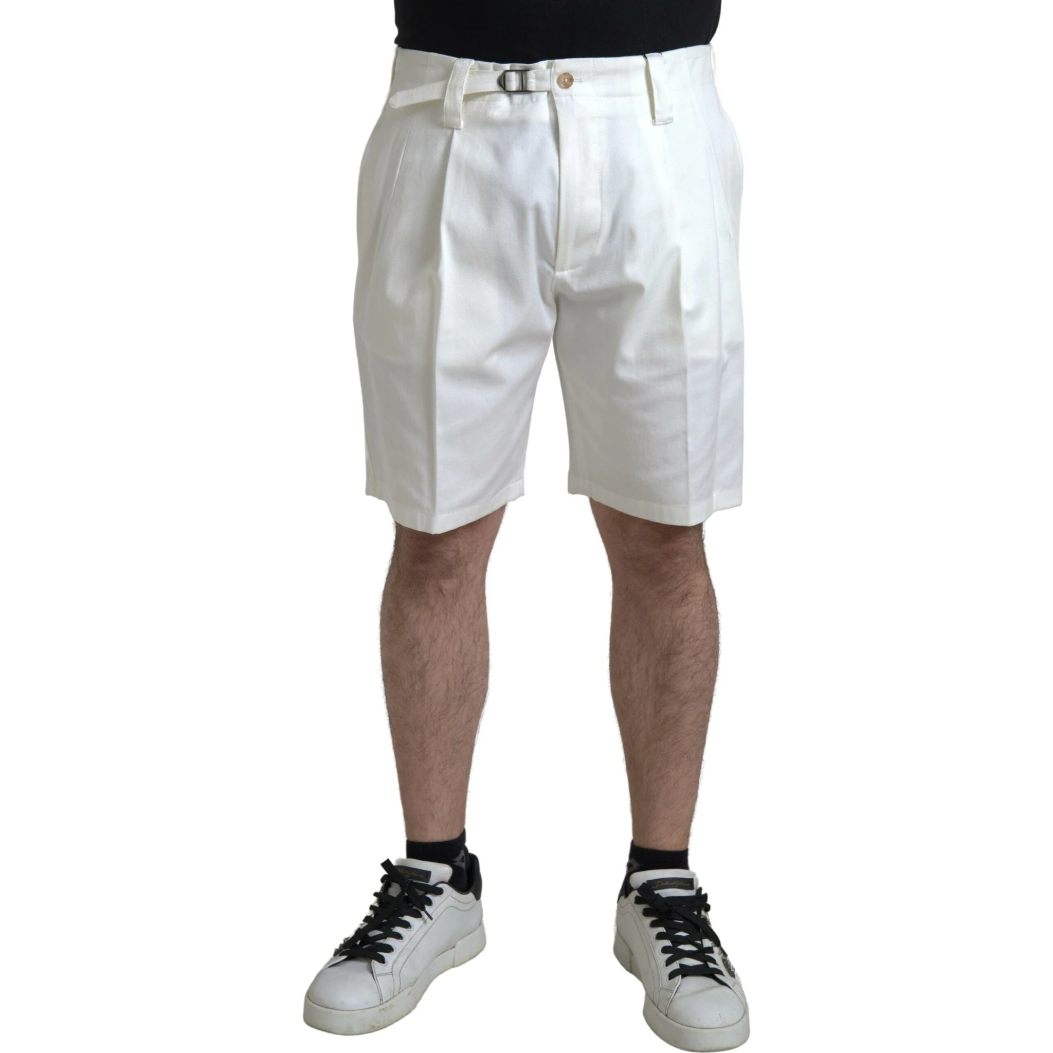 White Cotton Stretch Men Bermuda Denim Shorts