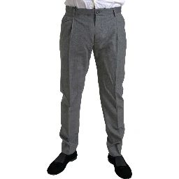 Gray Wool Chino Skinny Men Dress Trouser Pants