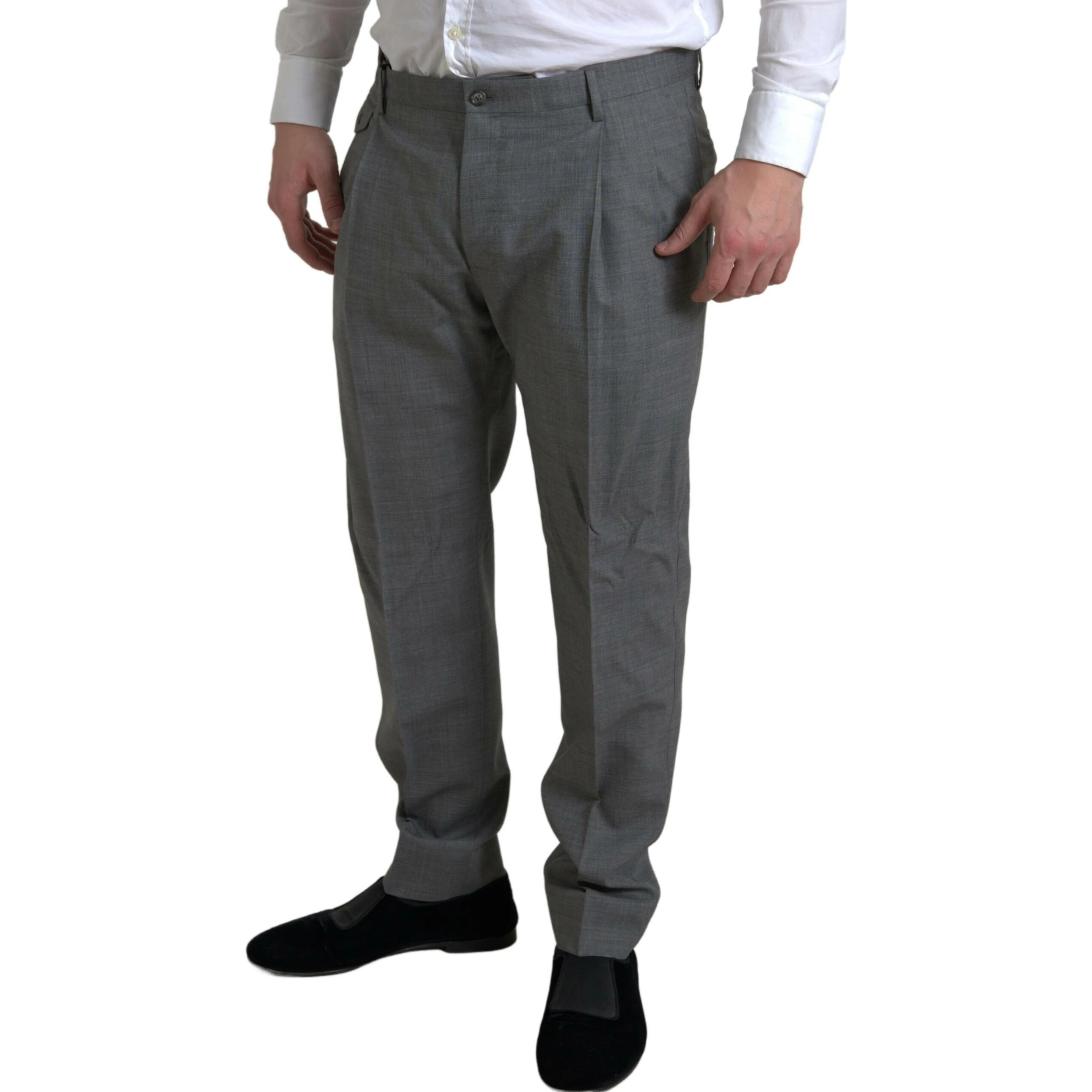 Gray Wool Chino Skinny Men Dress Trouser Pants