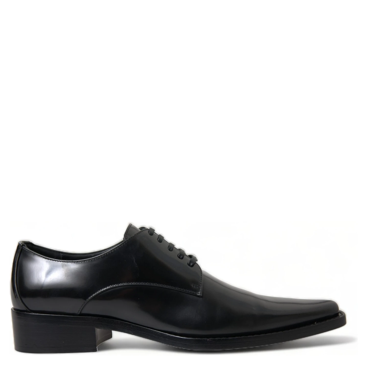 Black Leather Lace Up Formal Flats Shoes
