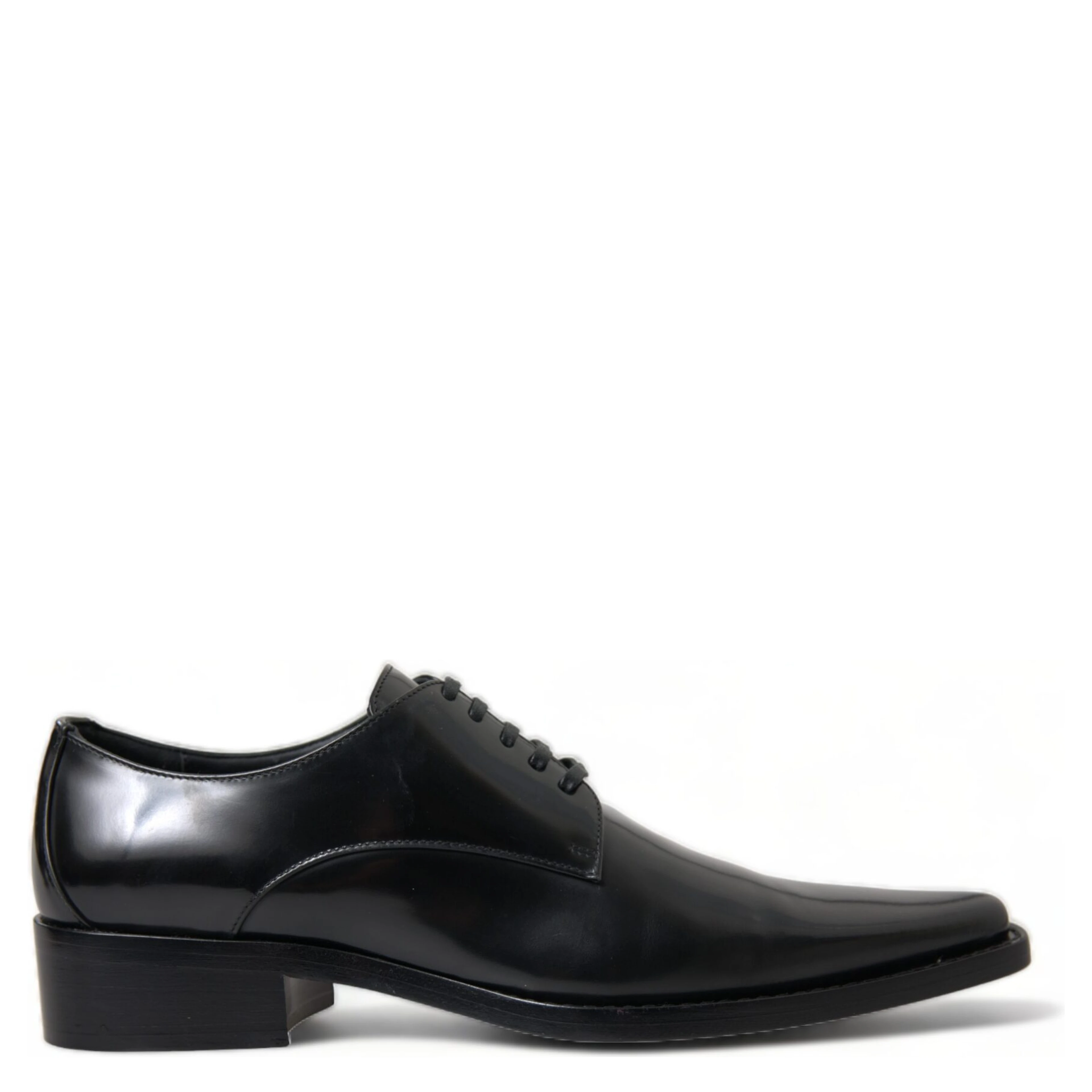 Black Leather Lace Up Formal Flats Shoes