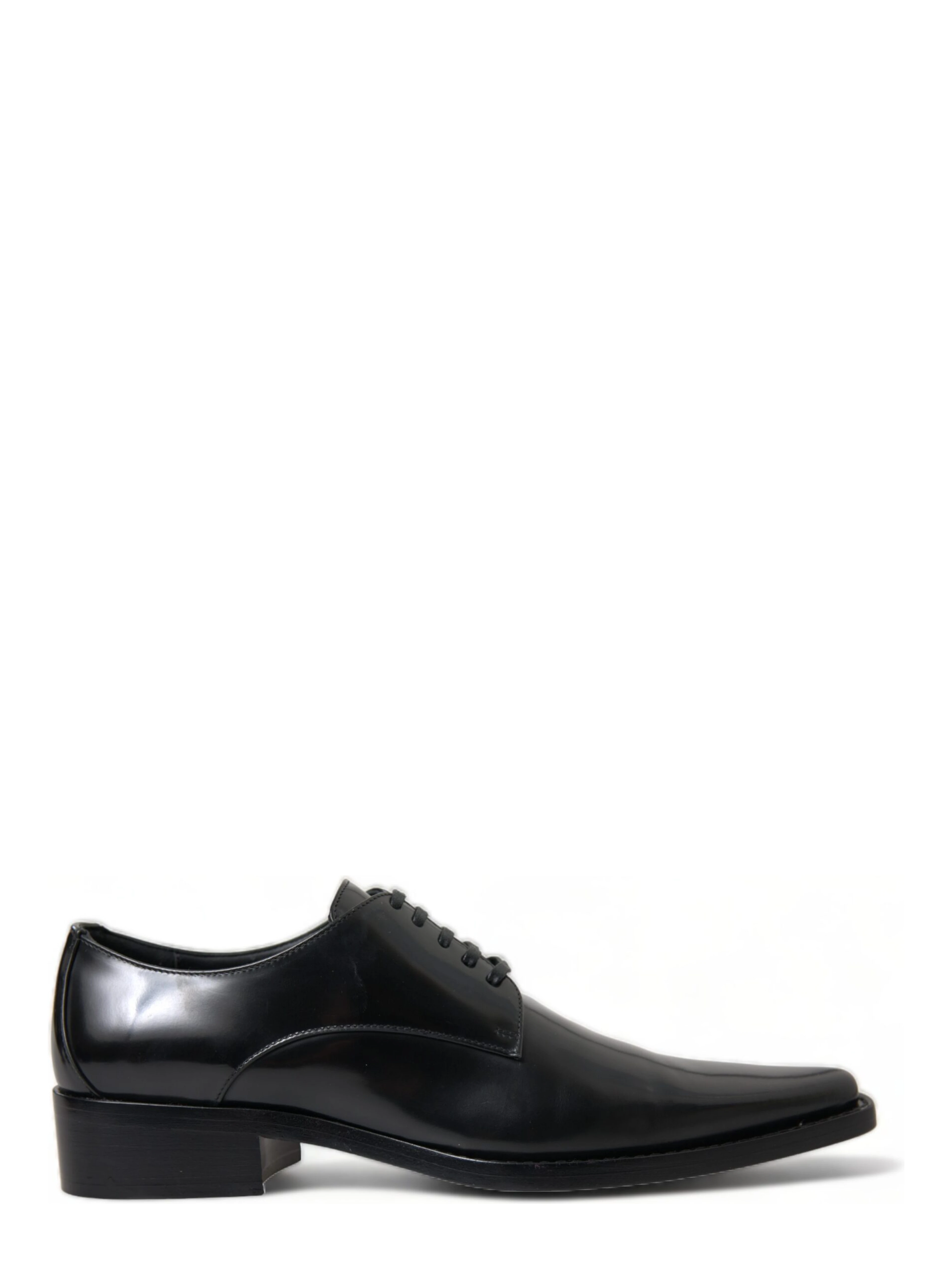 Black Leather Lace Up Formal Flats Shoes
