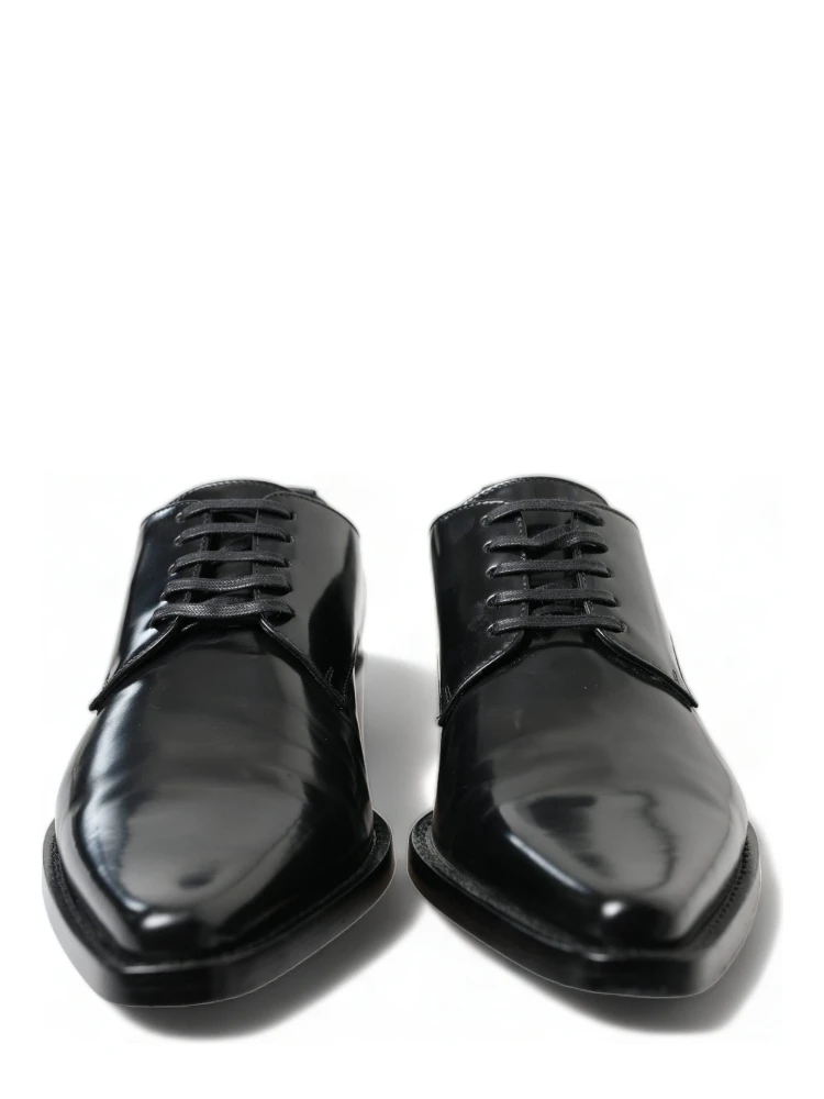 Black Leather Lace Up Formal Flats Shoes alternative