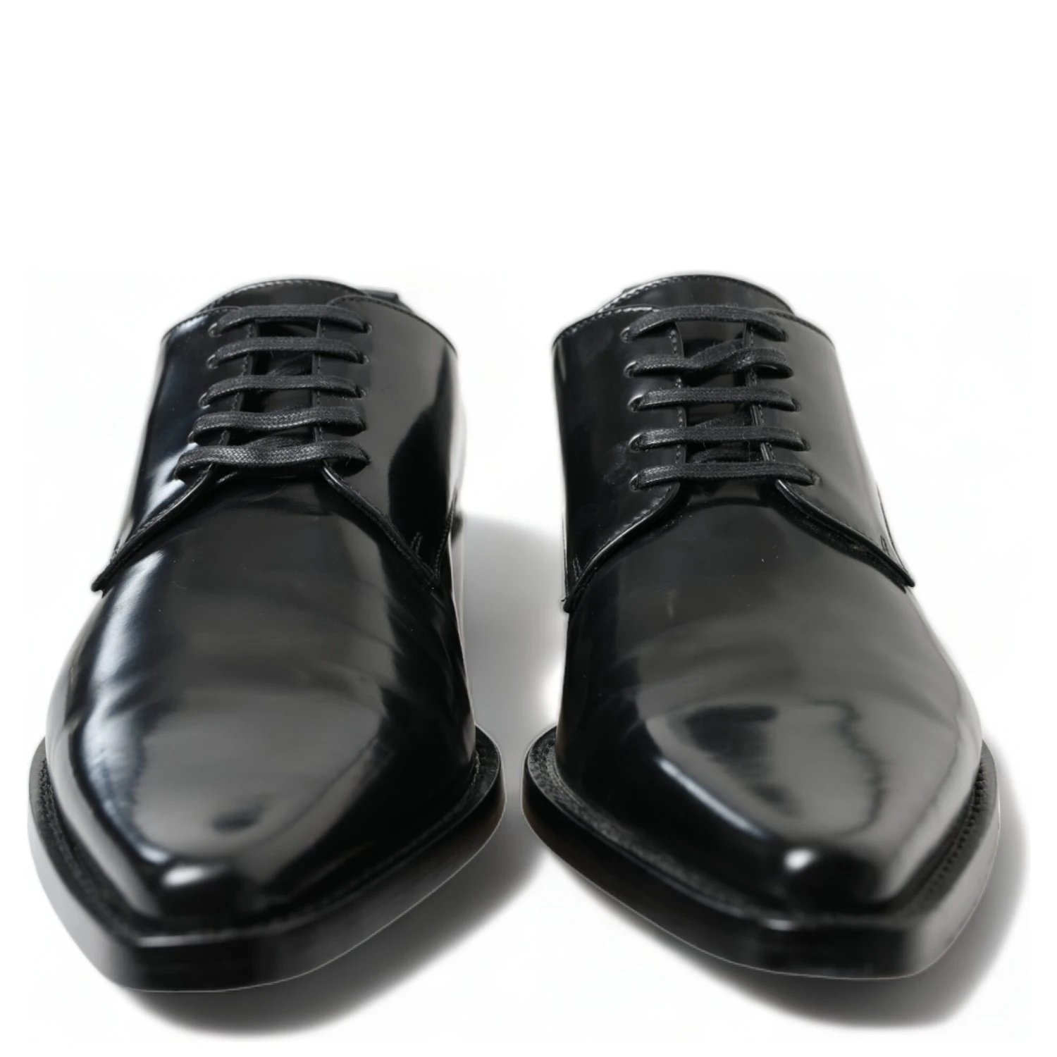 Black Leather Lace Up Formal Flats Shoes
