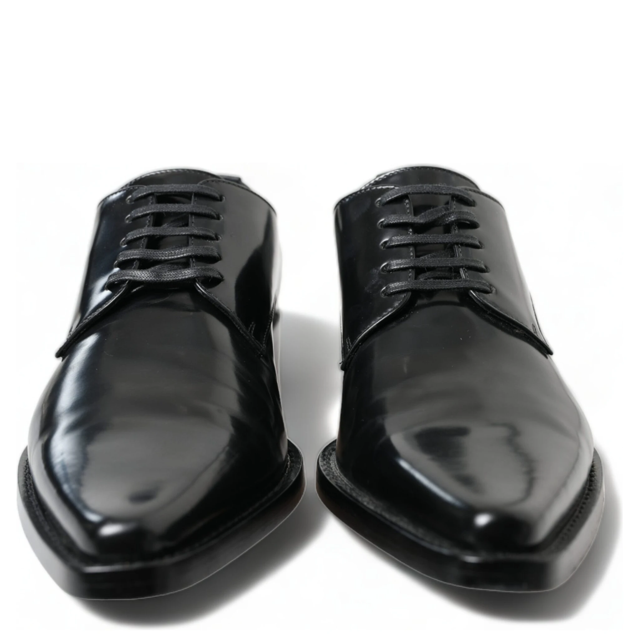 Black Leather Lace Up Formal Flats Shoes