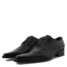 Black Leather Lace Up Formal Flats Shoes