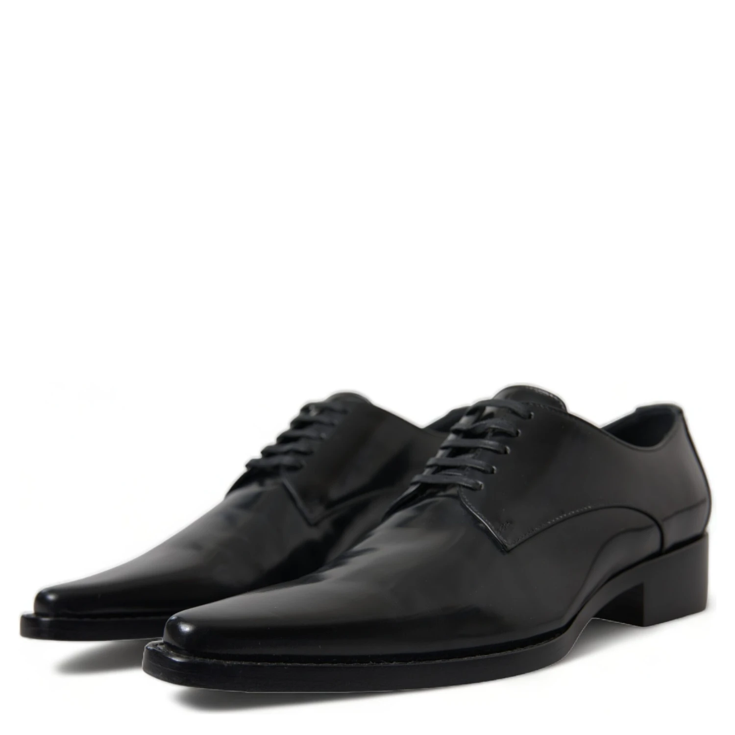Black Leather Lace Up Formal Flats Shoes