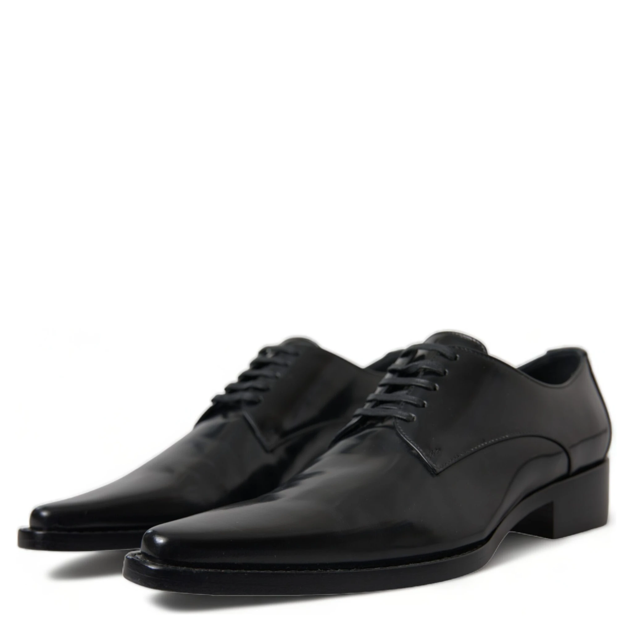 Black Leather Lace Up Formal Flats Shoes