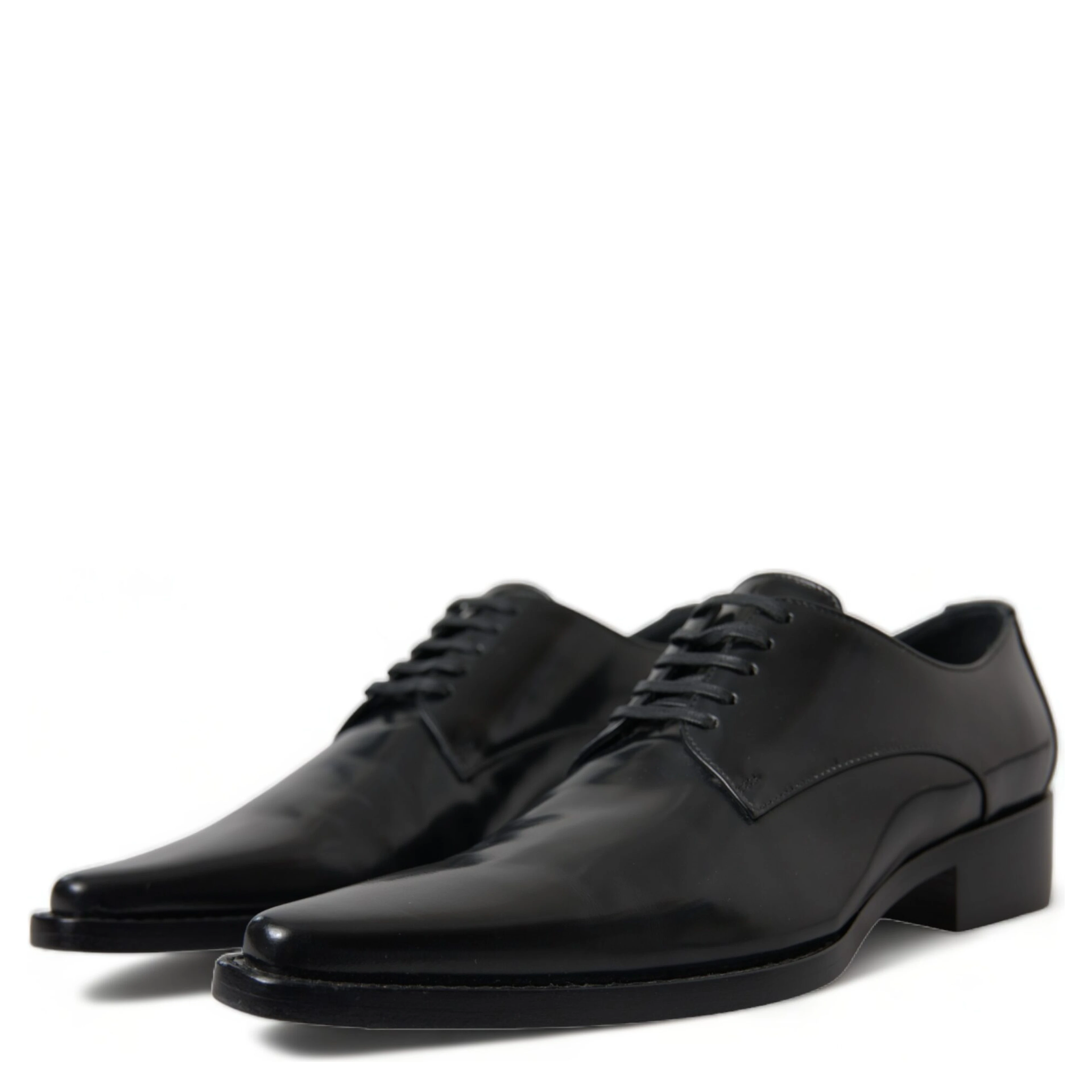 Black Leather Lace Up Formal Flats Shoes