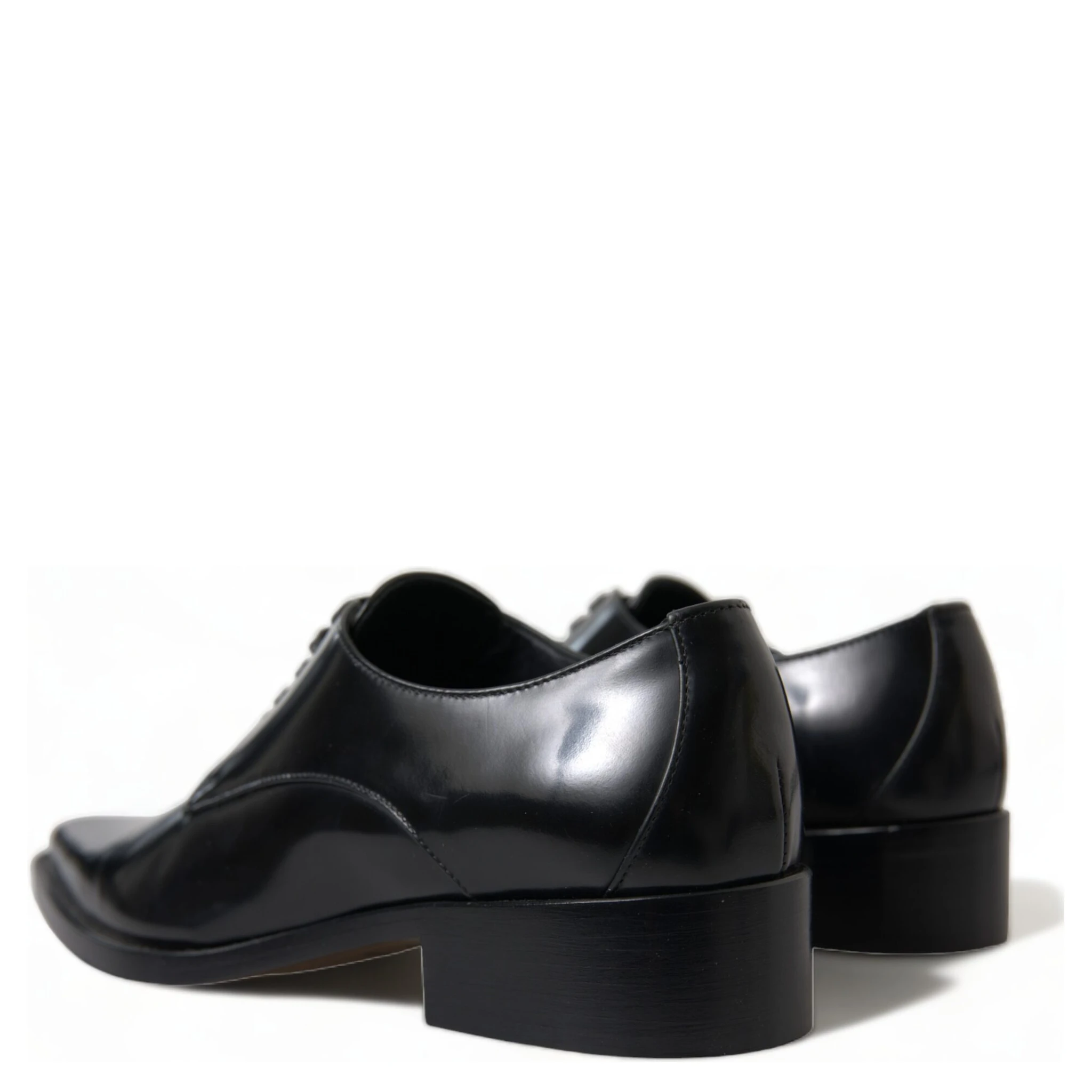 Black Leather Lace Up Formal Flats Shoes