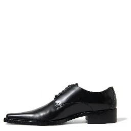 Black Leather Lace Up Formal Flats Shoes