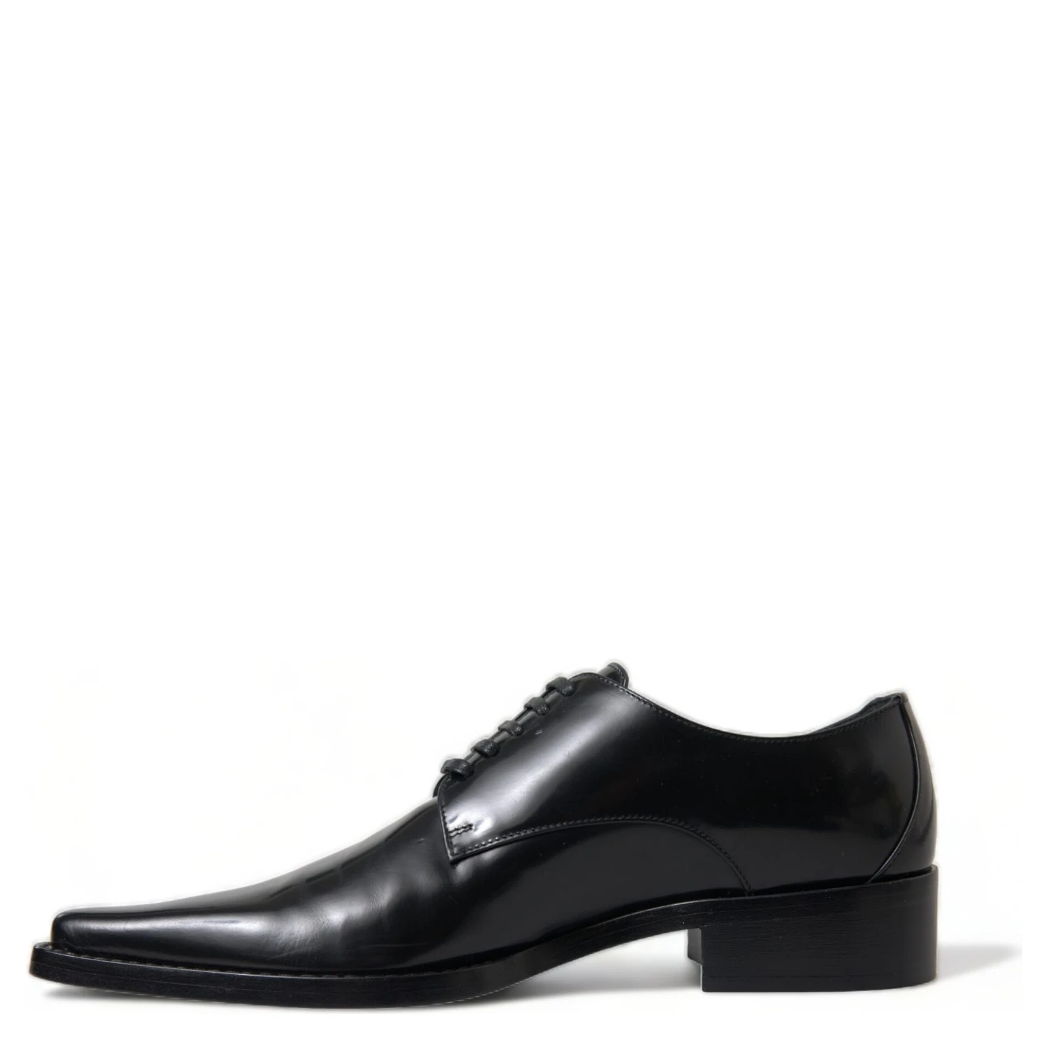 Black Leather Lace Up Formal Flats Shoes