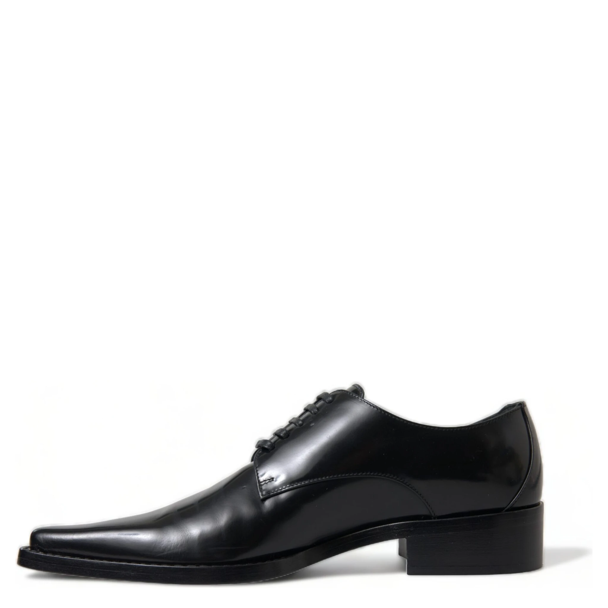 Black Leather Lace Up Formal Flats Shoes