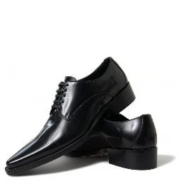 Black Leather Lace Up Formal Flats Shoes