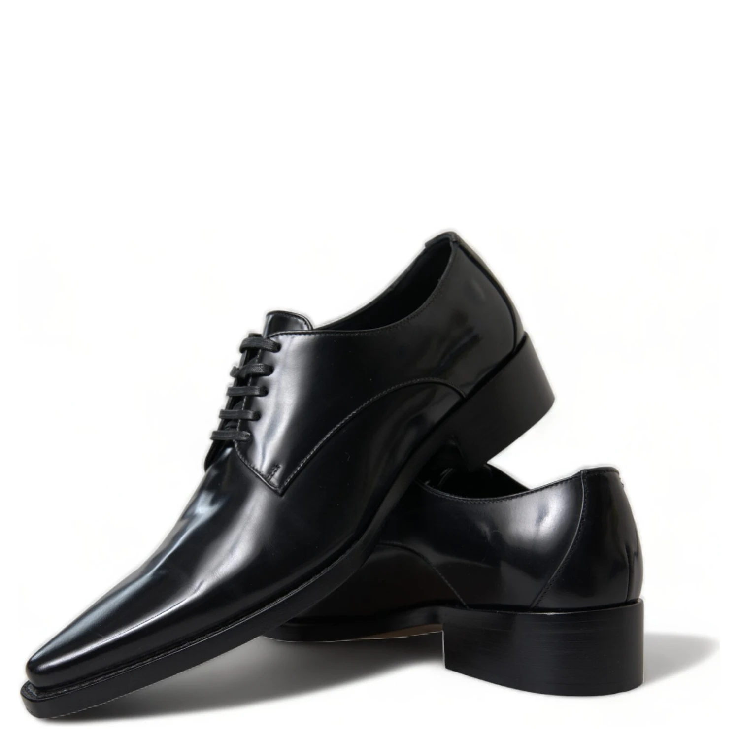 Black Leather Lace Up Formal Flats Shoes