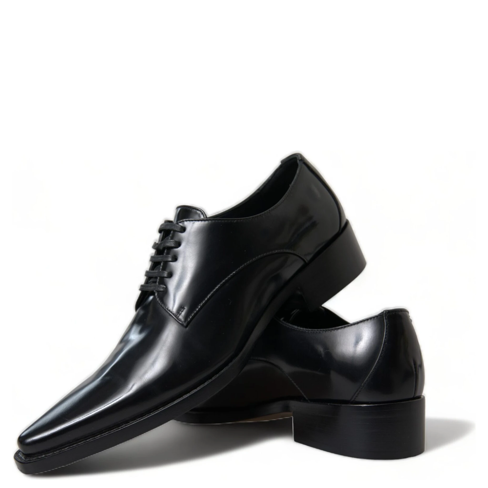 Black Leather Lace Up Formal Flats Shoes