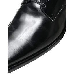 Black Leather Lace Up Formal Flats Shoes